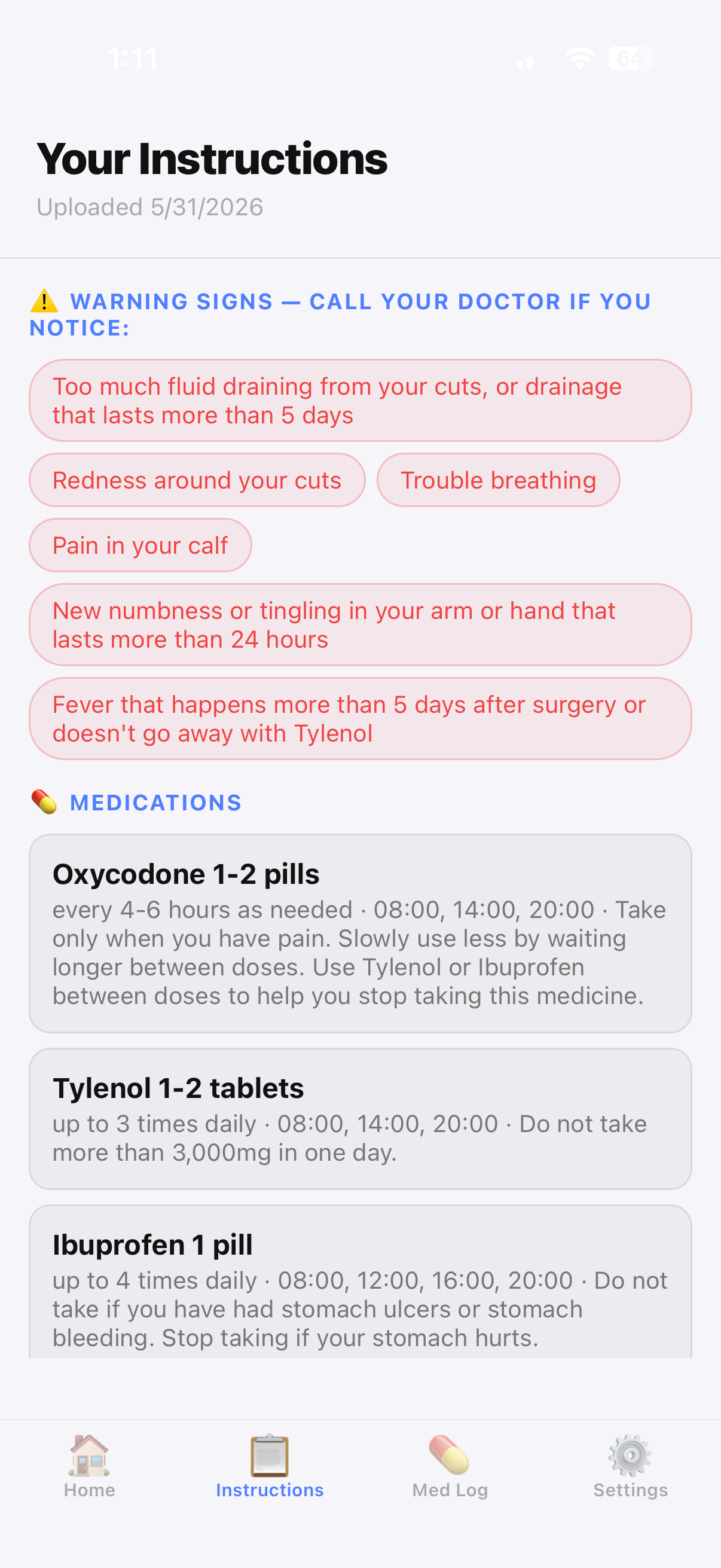 Instructions screen