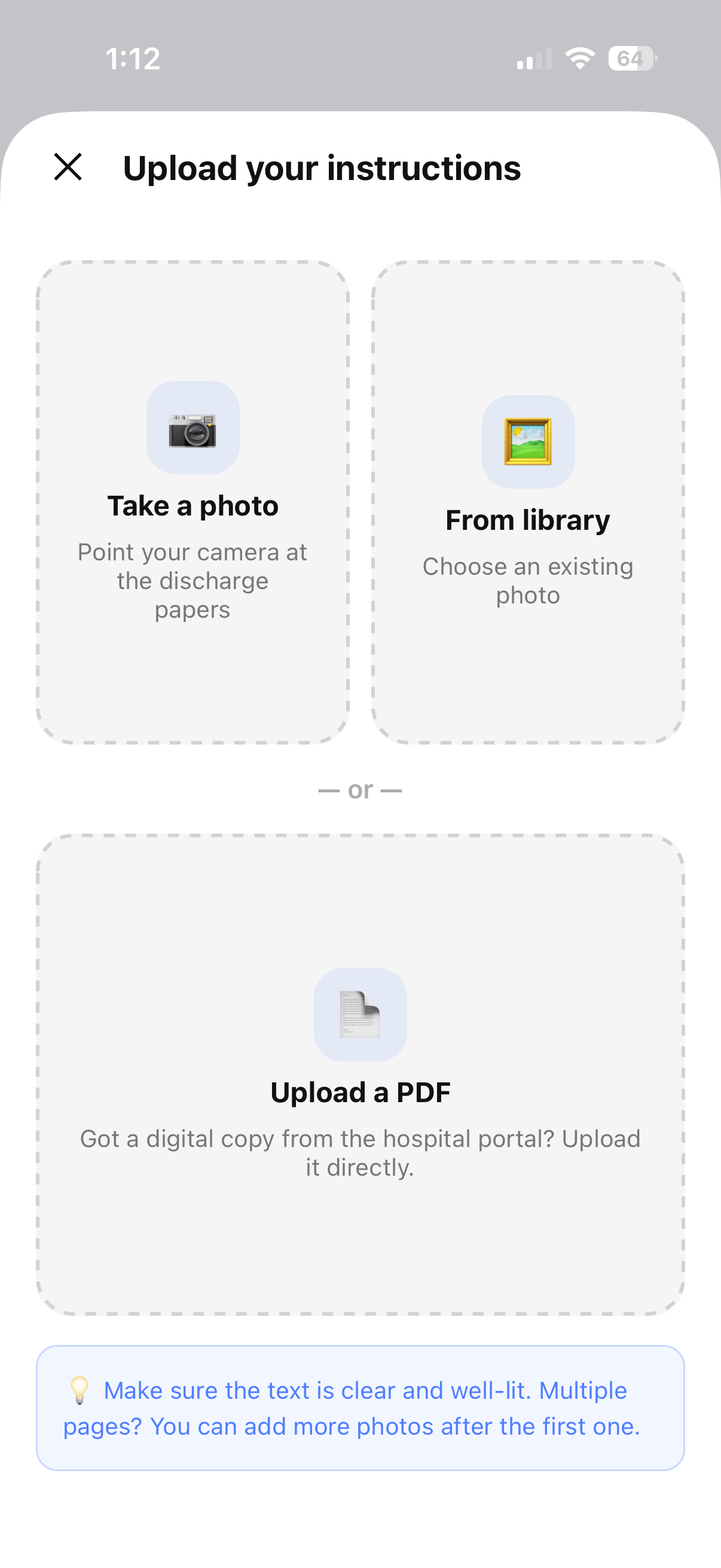 Upload screen